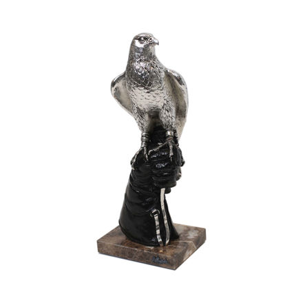 Picture of Falcon on Hand Sculpture Silver